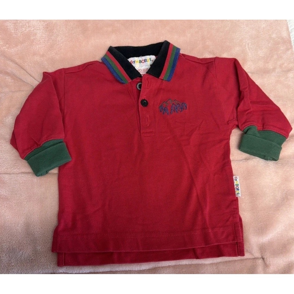 VINTAGE 90s Gymboree Rainbow Tag Red Colorblock Pullover Polo Shirt